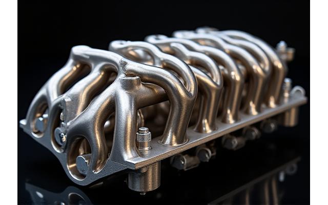 Intricate custom fabricated stainless steel exhaust manifold for a race engine